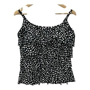 MIRACLESUIT Black & White Soft Spots Tiering Up Tankini Top Swimsuit Size‎ 12DD